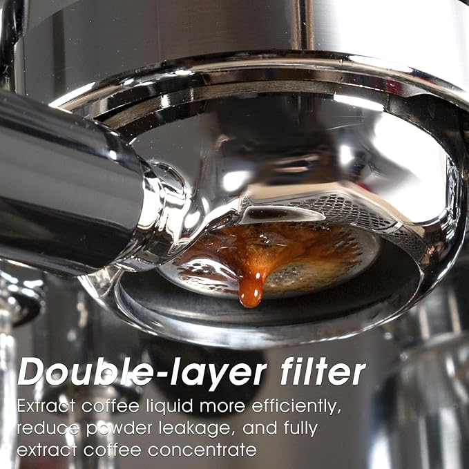 51mm Portafilter Basket, Double Layer Stainless Steel Coffee Filter, Double Cups 51mm Porous Filter for Coffee Machine Replacement Accessories, 2 Cups Capacity