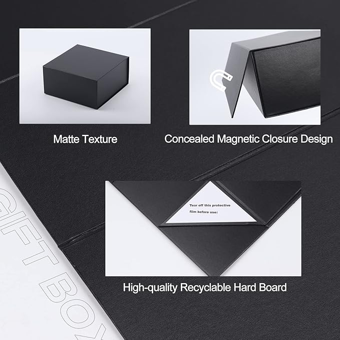 8x8x4 Inches Gift Box with Magnetic Closure Lid, Black Magnetic Box for Wedding, Groomsmen Bridesmaid Proposal, Birthdays, Mother's Day, 1 Pack