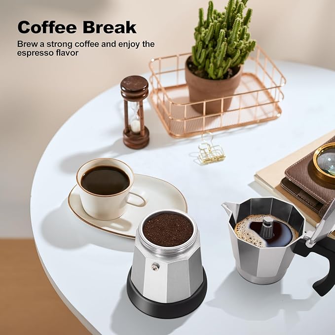 Vaolvpant Electric Aluminum Moka Pot 5-6 Cup 270ml Espresso Maker with Detachable Base Ideal Coffee Makers for Home MochaPot Italian and Cuban Café Coffeemaker Espressomaker CoffeePot Silver