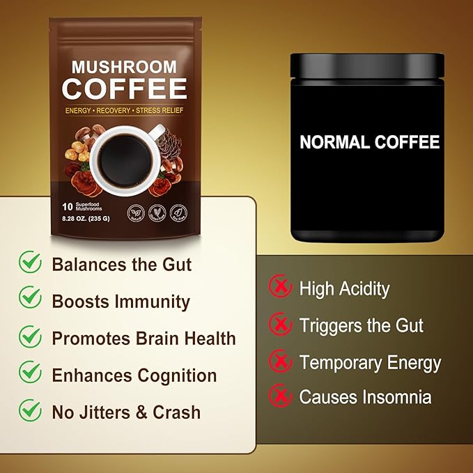 Mushroom Coffee (235g Supersize), 10 Superfood Mushrooms Blend for Energy, Recovery & Focus, Organic Instant Coffee Powder with Lion’s Mane, Reishi, Chaga, Cordyceps, 8.28 OZ