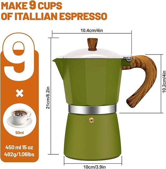 9 Cup Aluminum Espresso Stovetop Moka Pot Express Coffee Maker Percolator Italian Classic Mocha Coffee Machine for Italian and Cuban Cafe Brewing for Home & Camping 450ml 15oz