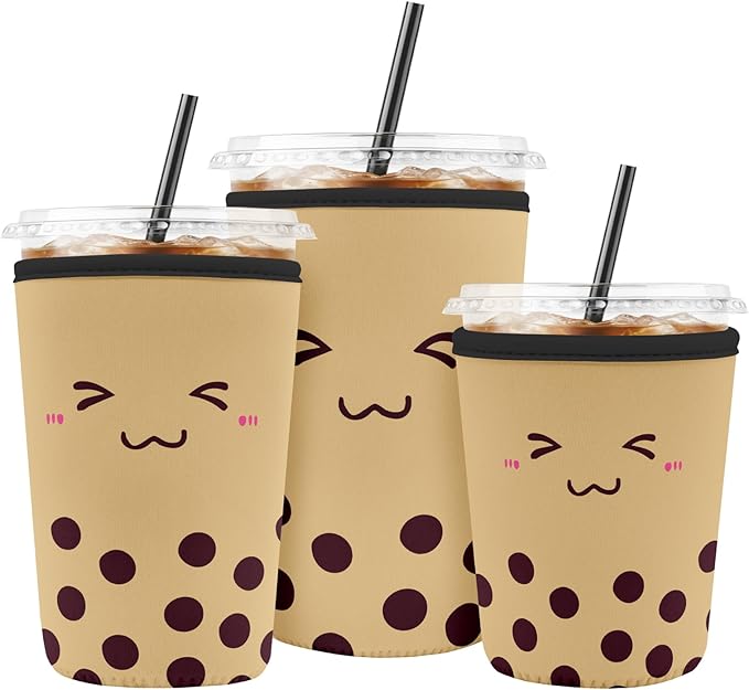Iced Coffee Sleeve Reusable Cup Sleeves for Cold Drinks Neoprene Koozie Cozy Plastic Cup Covers for Drinks, Milk Tea