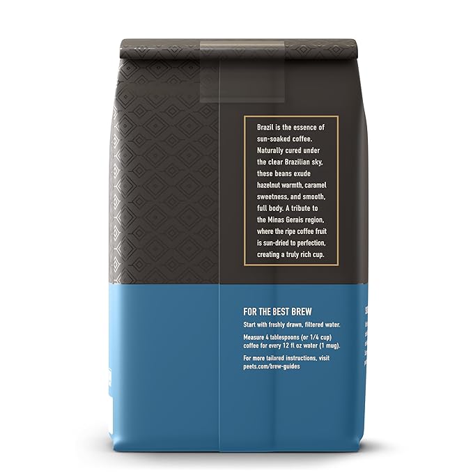 Peet's Coffee, Medium Roast Ground Coffee, 100% Arabica Coffee - Single Origin Brazil 18 Ounce Bag