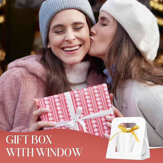 24 Pack Mug Boxes for Gifts 11 oz Coffee Mug Gift Boxes with 1 Roll Ribbon Sublimation Cups Packaging Bags for Sublimation Coffee Cups Blanks Wrapping(White)