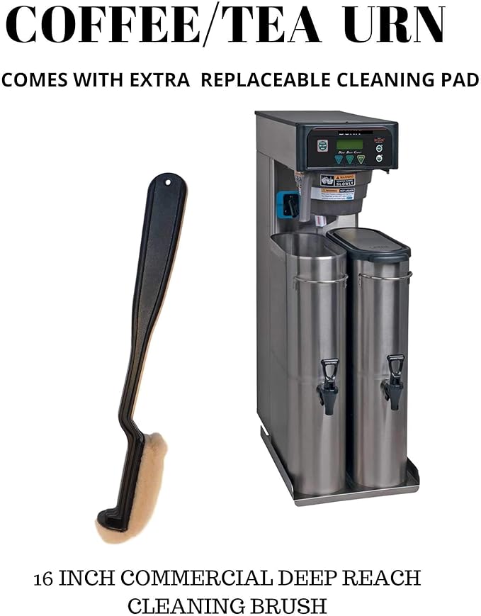 LONG HANDLE 16" COFFEE AIR POT/DECANTER URN CLEANING BRUSH FOR STAINLESS LINED THERMAL CARAFES COMMERCIAL USE UNBREAKABLE REPLACEABLE CLEANING PAD