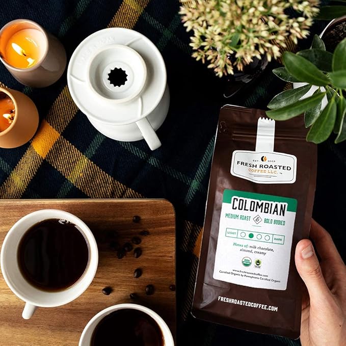 Fresh Roasted Coffee, Organic Colombian | USDA Organic, 100% Single Origin, Kosher | Medium Roast 12 oz Whole Bean
