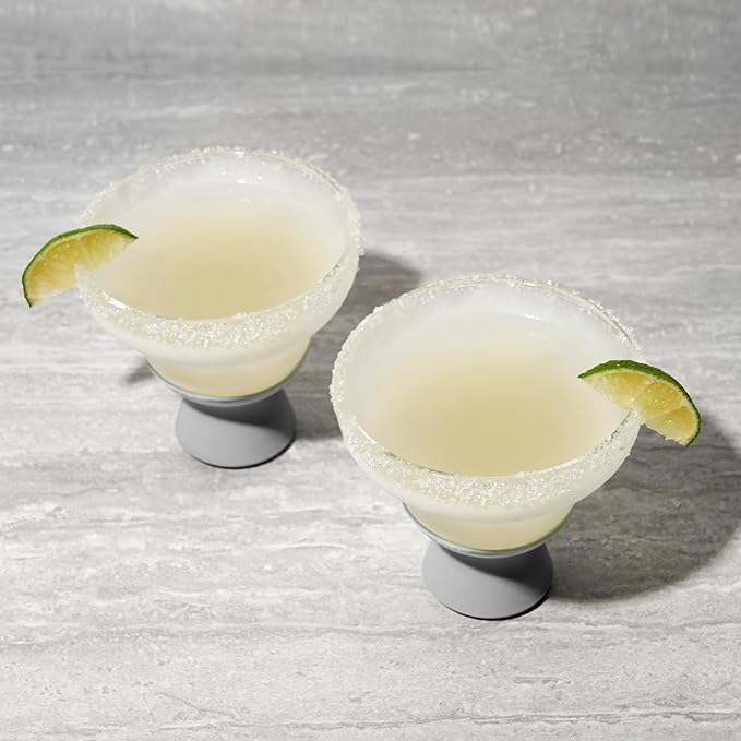 Host Glass Freeze Stemless Margarita Glasses Drinking Set, Insulated Cocktail Glass Set with Silicone Band, 12oz Margarita Glasses Set of 2 in Gray