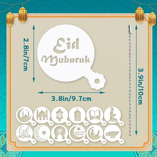 JULBEAR 36 Pieces Reusable Eid Mubarak Cookie Cake Stencils, Ramadan Stencil Templates Mold Tools for Cookies Coffee DIY Eid Mubarak Holiday Baking Painting Dessert Craft Decoration