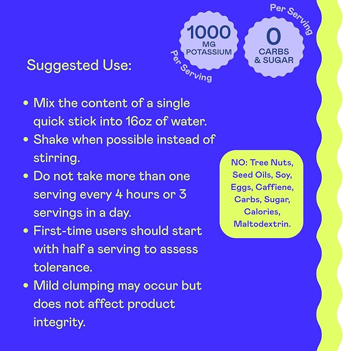 Hi-Lyte K1000 Blue Raspberry Electrolytes Powder Packets, 30 Servings - 1000mg Potassium + Magnesium, Sodium, Trace Minerals - 0 Carbs, 0 Sugar