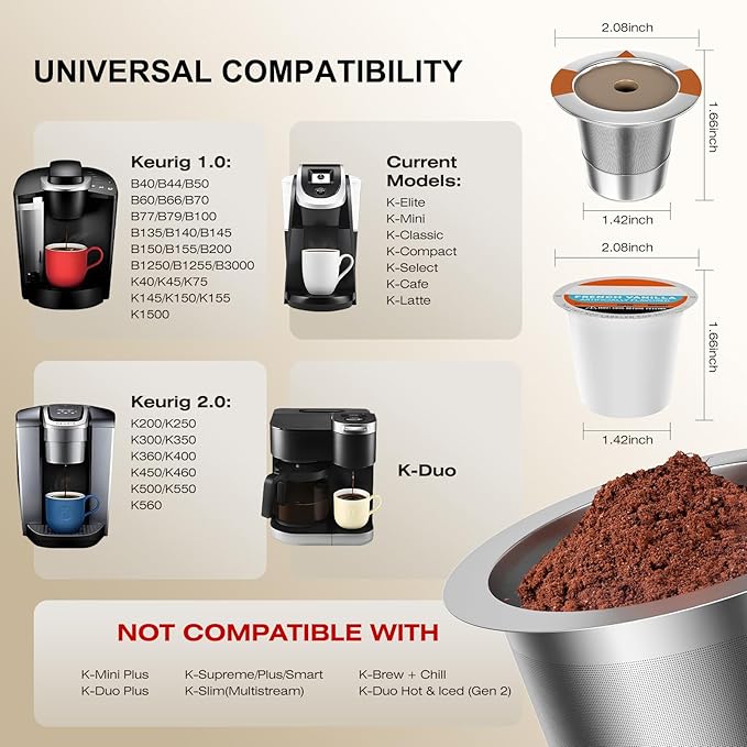 Reusable K Cups and Coffee Pods for Keurig: Stainless Steel K Cups Coffee Filters Compatible 1.0 & 2.0 Coffee Makers Machine (1Pack)
