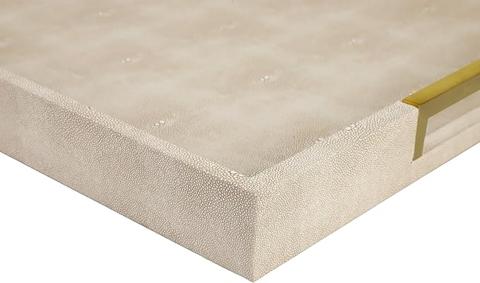 HofferRuffer Faux Leather Serving Tray with Gold Metal Handles, Stylish Decorative Tray Organizer for Coffee Table, Ottoman, Home Decor and Serving (LightGrey Shagreen, 18.9" x 18.9" x 2")
