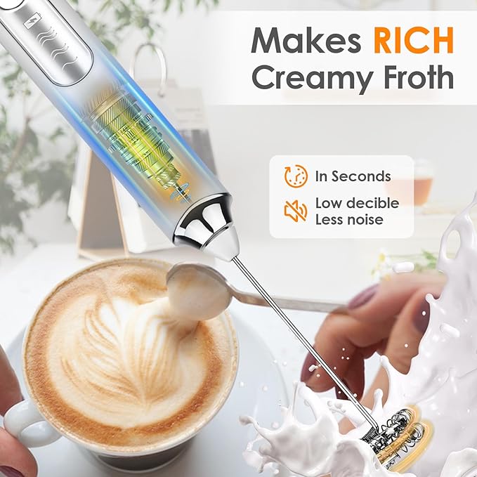 Rechargeable Handheld Milk Frother – 3-Speed Electric Foam Wand for Lattes, Cappuccino & Matcha