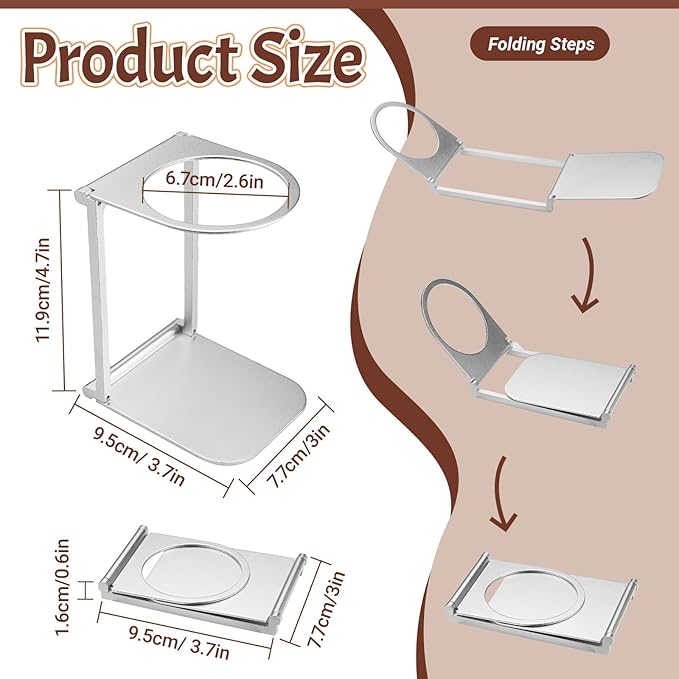 Diakey Portable Coffee Maker Stand, Foldable Aluminum Pour Over Coffee Dripper Holder for Espresso Machines, Compact for Camping & Home Use (1 Pack Silver)
