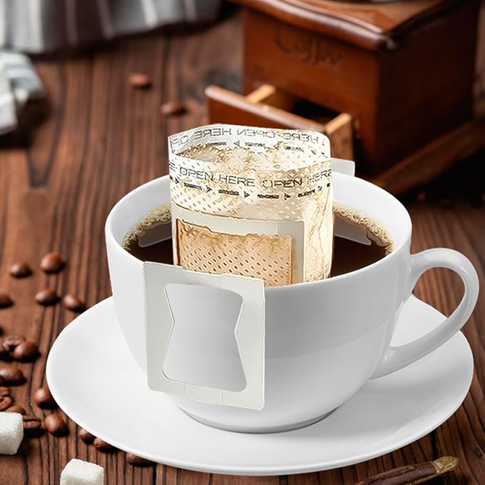 75 Pcs Coffee Filter Paper Bag with 75 Pcs Aluminum Foil Coffee Storage Packaging Bags Food Grade Disposable Drip Hanging Ear Drip Coffee Bag Perfect for Travel Camping Home and Office Use