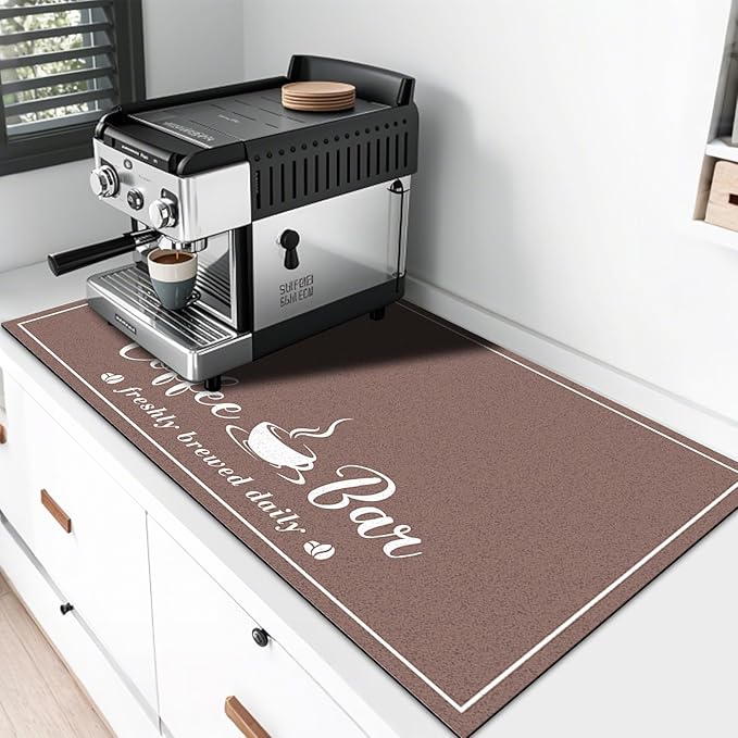 Absorbent Coffee Mat, Fashion Dish Drying Mat for Kitchen Counter Coffee Bar Accessories Espresso Machine Dish Rack 17" x 32" Brown