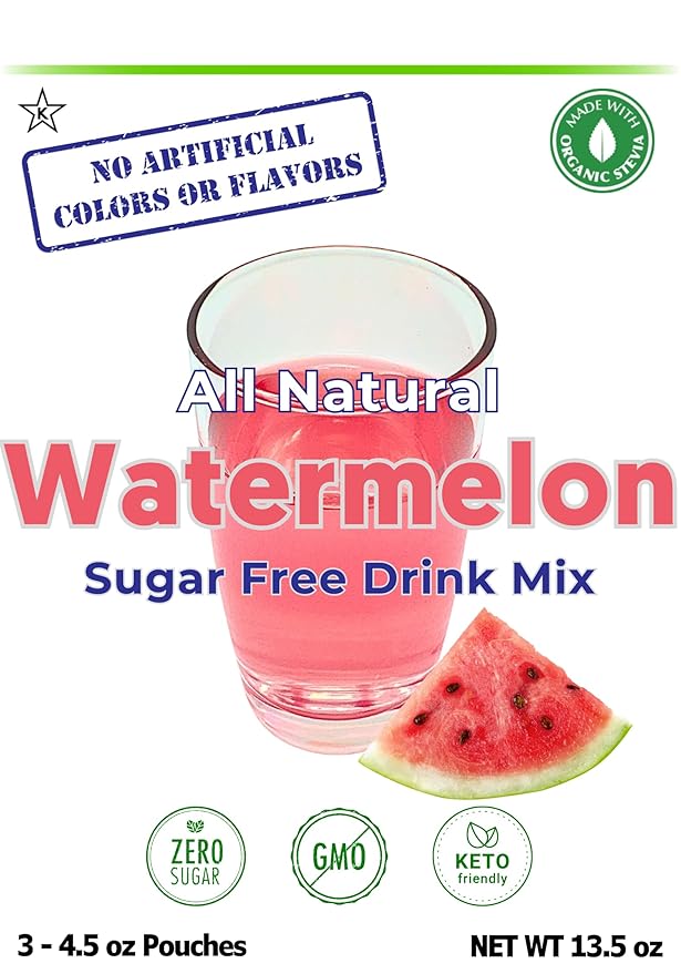 GramZero All Natural Watermelon Zero Calorie Sugar Free Drink Mix, Great For Nutrition Club Loaded Tea, Stevia Sweetened