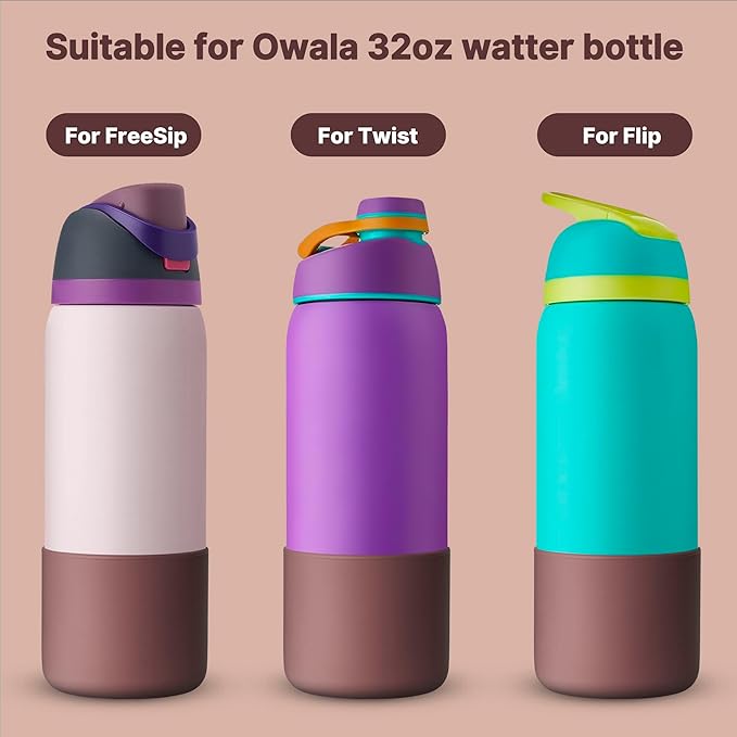 Silicone Water Bottle Boot for Owala 32 oz, Anti-Slip Protective Sleeve for Owala Twist & FreeSip & Flip Stainless Steel Water Bottle, Boot Bottom Base for Owala (Reddish Brown)