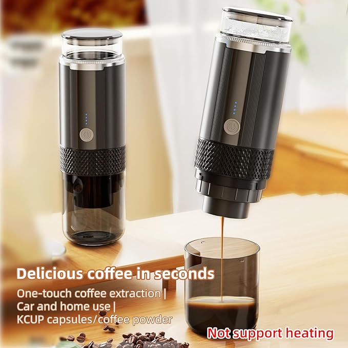 Portable Electric Espresso Coffee Machine One Button Operation with 4 Power Indicator Light Cordless Rechargeable Handheld Coffee Maker for Home Car Travel with Carry Bag (not heating)