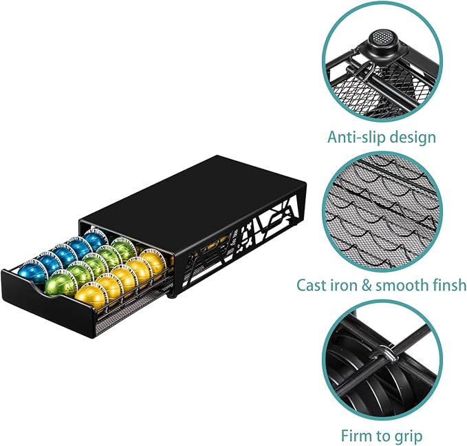 ZCDCP Pod Holder - Modern Sleek Black Metal Capsule Organizer for Nespresso Pods, Stylish Coffee Machine Stand for Coffee Bar, Office or Home Kitchen(30 Pods Capacity)