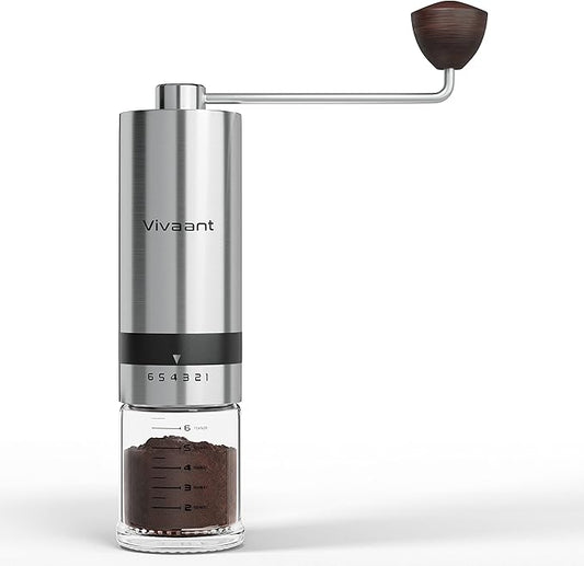 Vivaant Coffee Grinder Manual Capacity 32g - Stainless Steel Conical Burr Coffee Grinder Hand, Manual Coffee Grinder Espresso with Adjustable Settings, Portable Coffee Bean Grinder for French Press