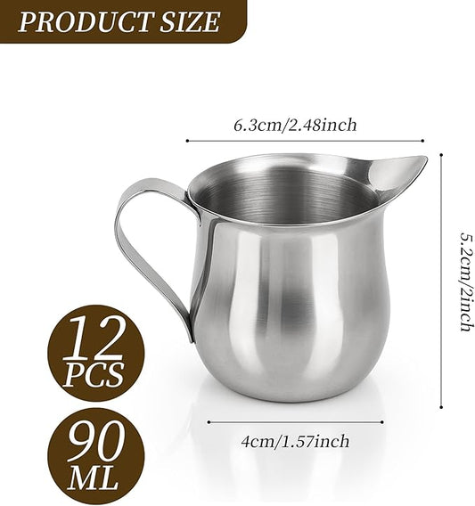 12 Pack Stainless Steel Bell Creamers 3 oz Mini Cream Pitcher Small Cream Jugs for Milk, Coffee, Jam, Sauces, Syrup