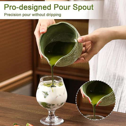 Matcha Whisk Set, 7 Pcs Matcha Kit Includes Ceramic Green Matcha Bowl, Whisk and Holder, Bamboo Scoop, Scoop Stand, Sifter, and Tea Towel - Traditional Tea Ceremony Accessory Set for Matcha Lovers