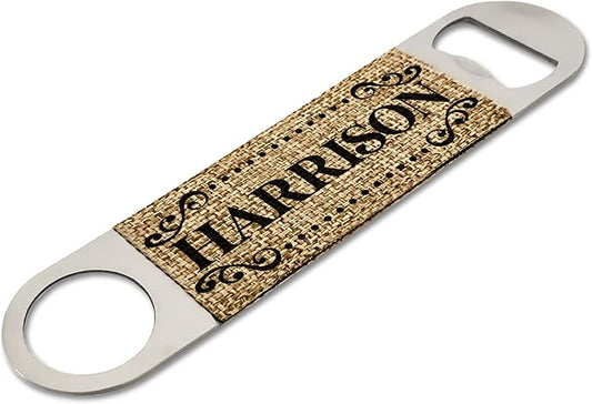 Smile Art Design Family Monogram Custom Bottle Opener Burlap Material Family Name Personalized Prints Personalized Gift House Warming Wedding Gift Coffee Table Rustic Decor Style5