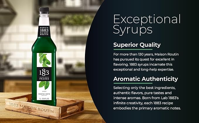 1883 Green Mint Syrup for Drinks, Made in France, 1 Liter Plastic Bottle