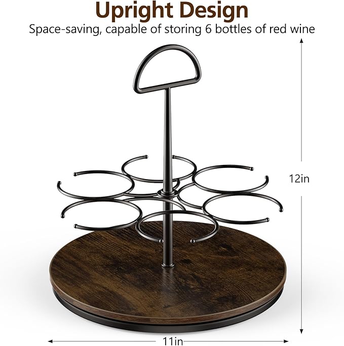 MAYELM 360° Rotating Wine and Coffe Syrup Bottle Rack, 6-Bottle Countertop Organizer with Non-Slip Base, Space-Saving Liquor and Syrup Bottle Display Shelves for Home Bar and Kitchen