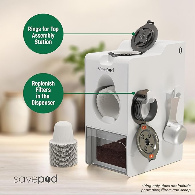 SavePod Coffee Pod Maker with Reusable Coffee Pods, Compatible with Keurig and K-Cup Coffee Machines, Smart, Easy to Use & Convenient (Black Ring)