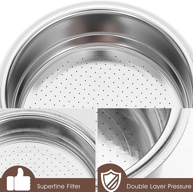 51mm Portafilter Basket, Double Layer Stainless Steel Coffee Filter, Double Cups 51mm Porous Filter for Coffee Machine Replacement Accessories, 2 Cups Capacity