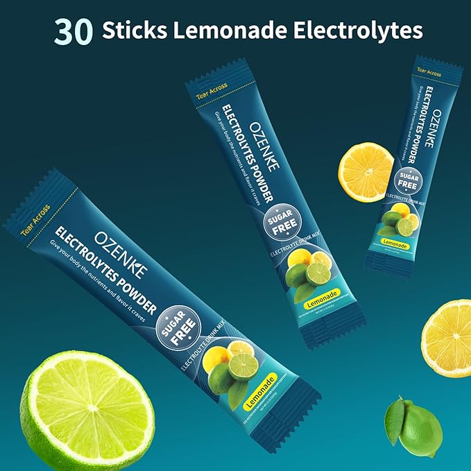 30 Sticks Electrolyte Powder Packets Sugar Free Hydration Packets Electrolytes Drink Mix for Rapid Hydration, Lemonade Flavor