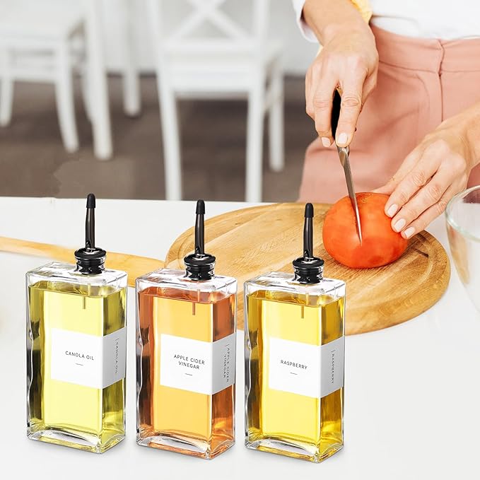 6 Sets Olive Oil Dispenser Bottles for Kitchen with Nozzles Funnel Labels Cooking Oil Dispenser 500ml Set for Kitchen Vinegar Coffee Syrup (Black)