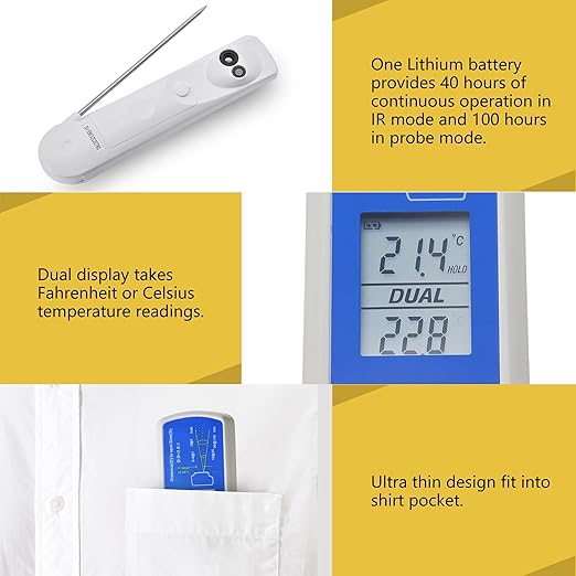 AMTAST Instant Read Thermometer Waterproof Digital Meat Thermometer for Food with Bright LCD Screen 2 in 1 Infrared Thermograph with Meat Probe for BBQ Grilling Cooking Baking Kitchen (Model AMT206)