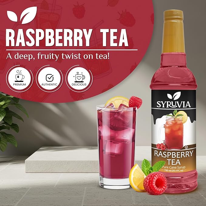 Syruvia Raspberry Tea Flavored Syrup for Drinks, Cocktails, Lemonades, Iced Teas and Desserts – 25.4 fl oz