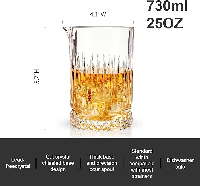 2 Pack Large Cocktail Mixing Glass, 25.6oz Seamless Crystal Bar Mixing Glasses with Weighted Thick Bottom, Old Fashioned Mixing Glass Bartender - Bar Tools for Martinis, Manhattans