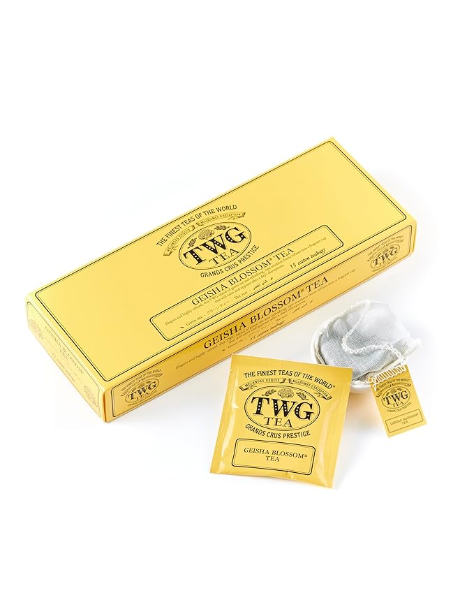 TWG Tea | Geisha Blossom Tea | Green Tea | Passionfruit & Marigold Petals | 15 Hand Sewn Cotton Teabags | Gift Set