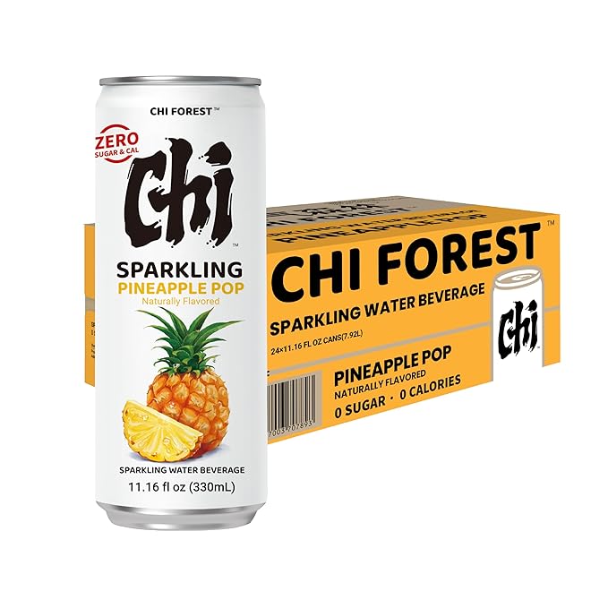 CHI FOREST Pineapple Sparkling Water Beverage, Zero Sugar Drinks, Zero Artificial Flavor, 11.16 fl oz Cans (Pack of 24)