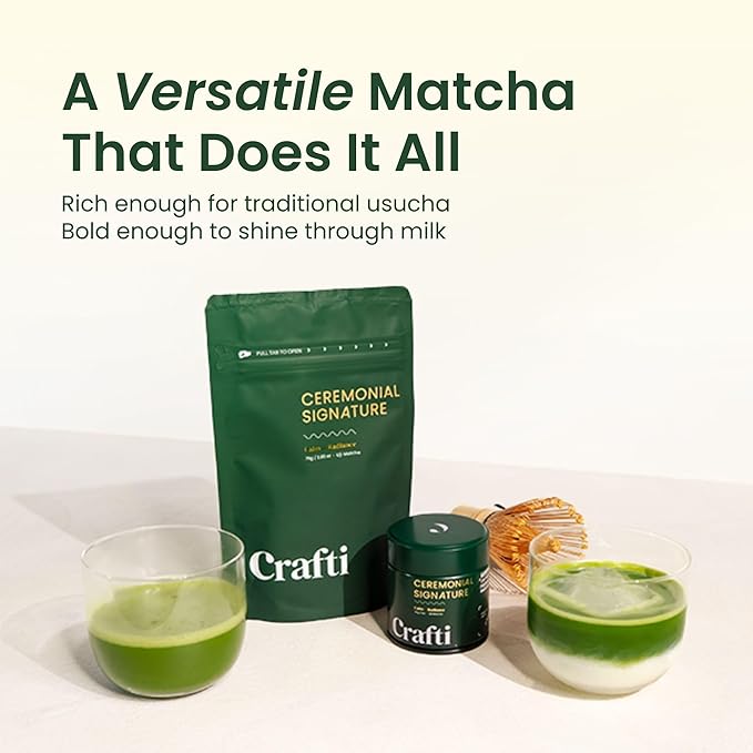 Crafti Signature Ceremonial Grade Matcha Powder | 100% First Harvest | Unsweetened Authentic Japanese Matcha Green Tea Powder from Uji, Kyoto (75g / 2.65oz)