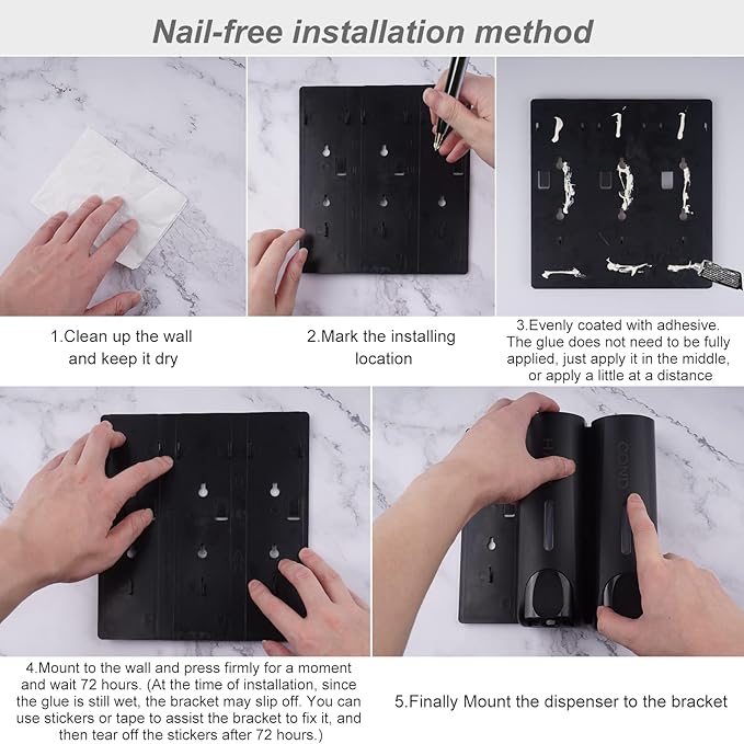 Wall Mounted Shower Soap Dispenser 3 Chamber No Drill Shampoo Dispenser for Shower Wall Shampoo and Conditioner Dispenser for Bathroom Hotel 3 * 350ml Silver