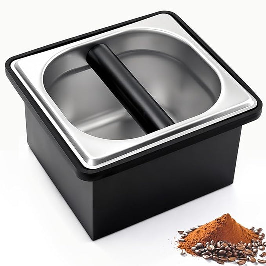 Espresso Knock Box,Large capacity Stainless Steel coffee knock box,espresso grounds knock box Suitable for use in cafés and homes(7.28 x 6.8 x 4.25 inch)
