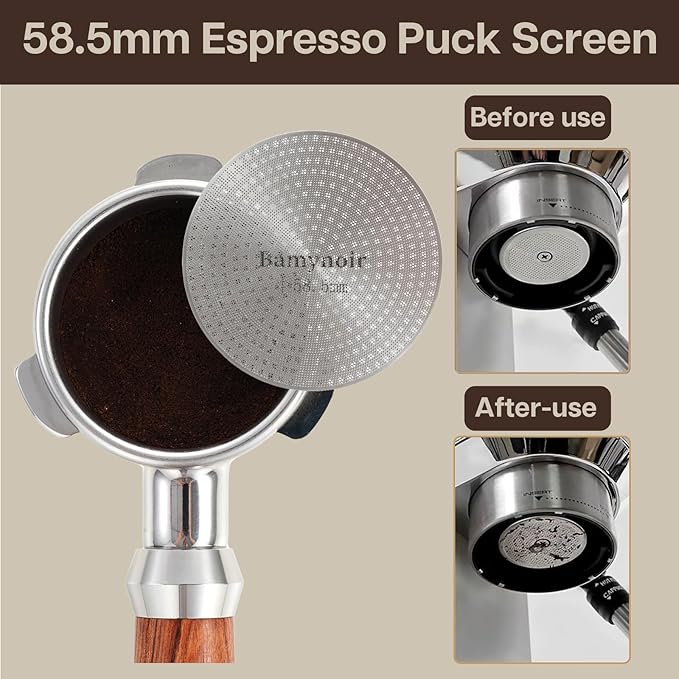 Espresso Puck Screen,58.5mm Puck Screen Compatible With Espresso Portafilter 58mm,Mesh Plate For Coffee Filter Basket,0.65mm Thickness,150μm,Stainless Steel (1 pack 58.5mm)
