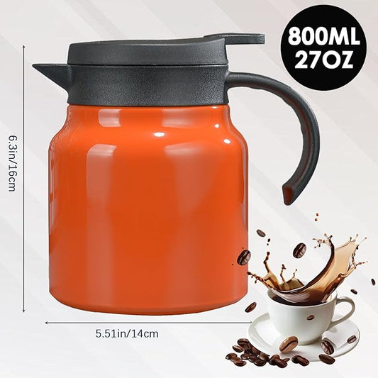 27 oz Single Stainless Steel Thermal Coffee Carafe, Double Wall Vacuum Insulated Creamer Container, Beverage Dispenser for Milk and Hot Chocolate, Tea Pot. (Orange)