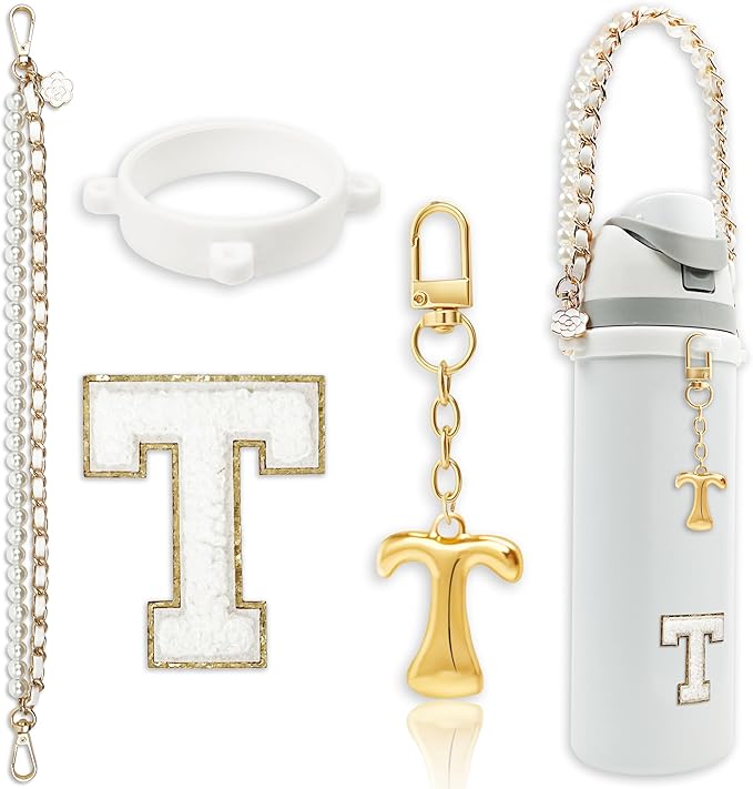 Letter Handle Strap Accessories with Cute Initial Charm Compatible with Owala Water Bottle 24oz 32oz 40oz Owala Kids