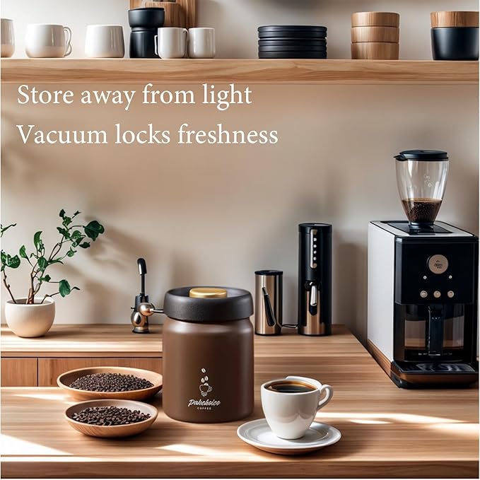 Vacuum Sealed Coffee Canister ，316 Stainless Steel Air Tight Container for Coffee Beans & Grounds, Preserves Freshness, light-proof storage (Coffee, 900ml)
