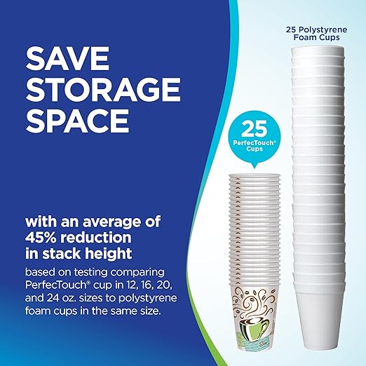 Dixie PerfecTouch 10 oz Paper Coffee Cups By GP PRO, Coffee Haze Design, 500 Count (25 Disposable Cups Per Sleeve, 20 Sleeves Per Case), 5310DX