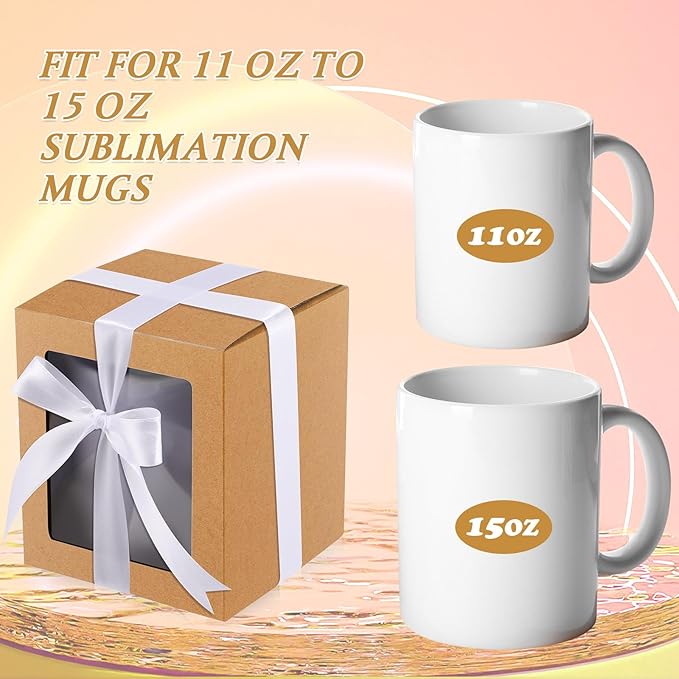 Ctosree 50 Pcs Mug Boxes for Gifts Sublimation Mug Box with Clear Window for Coffee Cup Packaging Shipping Exhibition for 11oz, 12oz, 15oz Blank Gift Christmas Wrapping Craft(Brown)