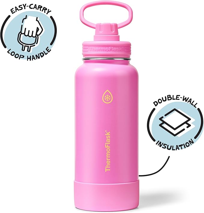 ThermoFlask 32 oz Double Wall Vacuum Insulated Stainless Steel Water Bottle with Spout Lid, Shocking Pink