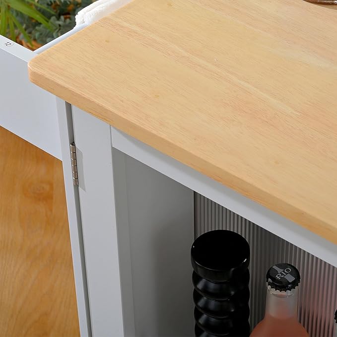 Brrnoo Kitchen Island Cart with Wood, 29.5"" Width Mobile Carts with Storage Cabinet, Rolling Kitchen Table with Spice Rack and Drawer, Portable Islands on Wheels, White
