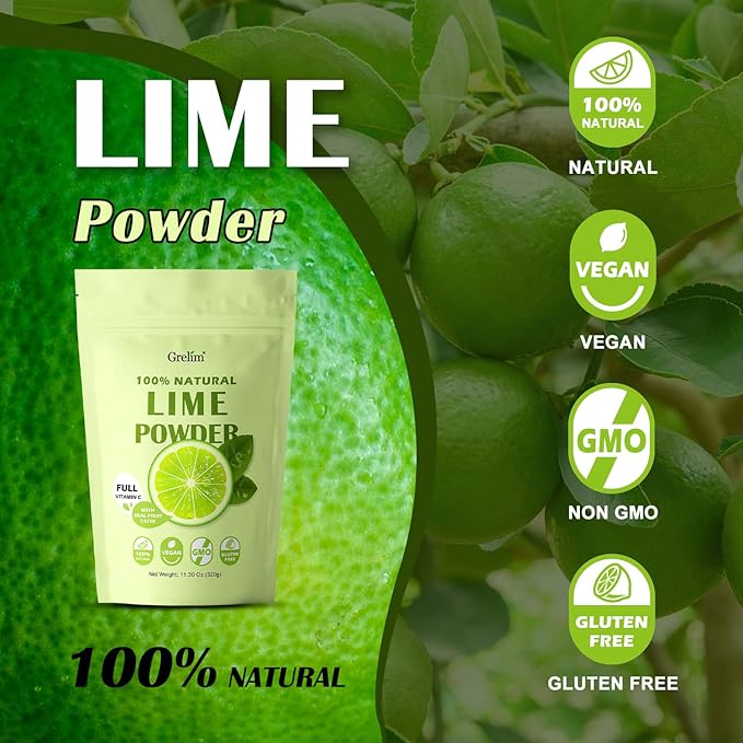 Grelim Lime Powder 11.30 Oz, Freeze Dried Lime Juice Powder, Filler Free, Gluten-Free, Fresh Squeezed Limeade Great for Beverages, Smoothies 320g